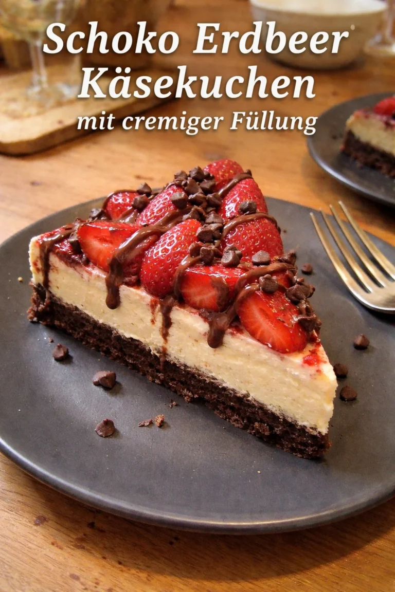 Leckerer Schoko Erdbeer Käsekuchen mit dekadenter, cremiger Füllung