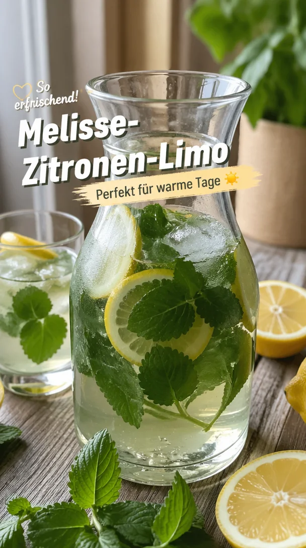 Selbstgemachte Melisse-Zitronen-Limonade in einem Glas mit frischen Zutaten
