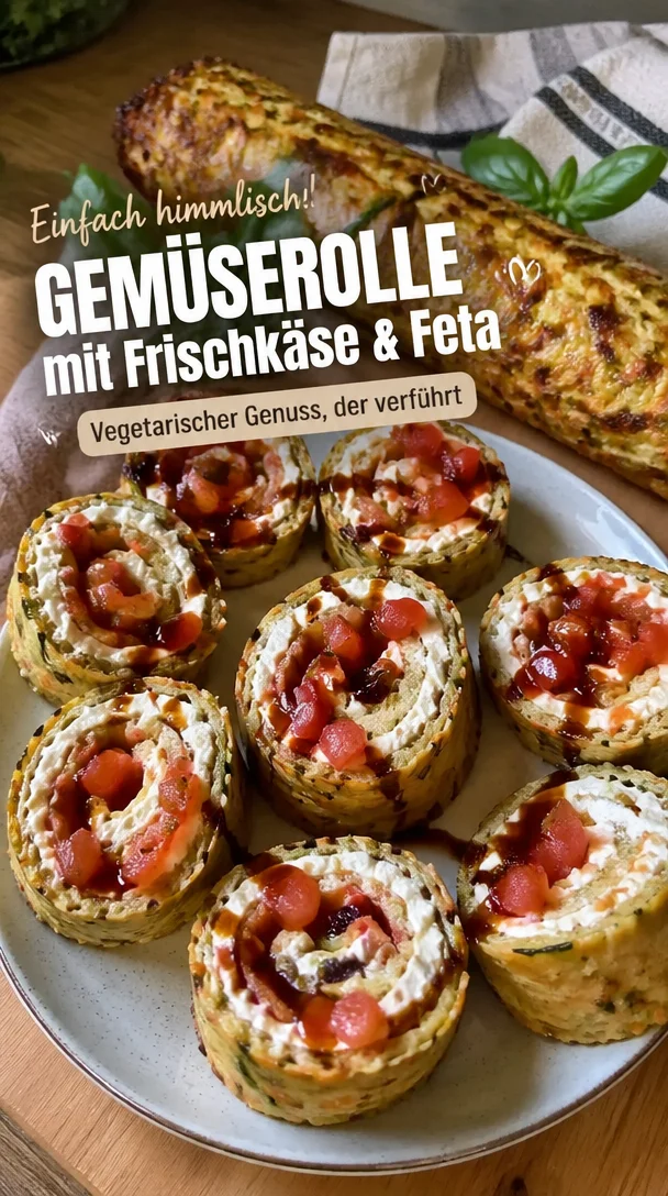 Vegetarische Gemüserolle mit Frischkäse und Feta, frisch zubereitet und lecker.