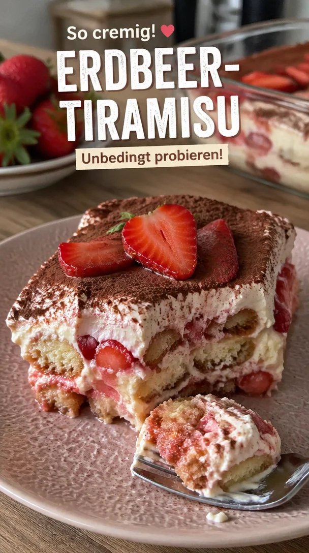 Verführerisches Erdbeer-Tiramisu: cremiges und fruchtiges Dessert auf einem Teller