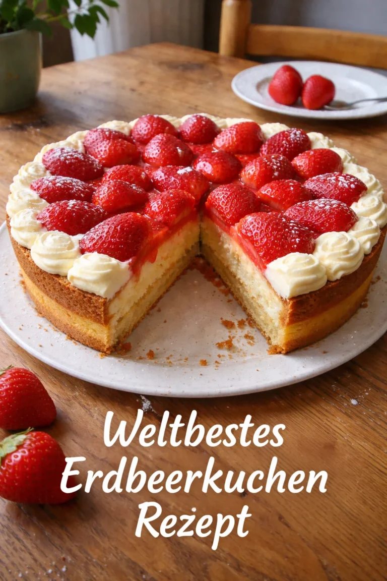 Weltbestes Erdbeerkuchen Rezept mit frischen Erdbeeren und Sahne