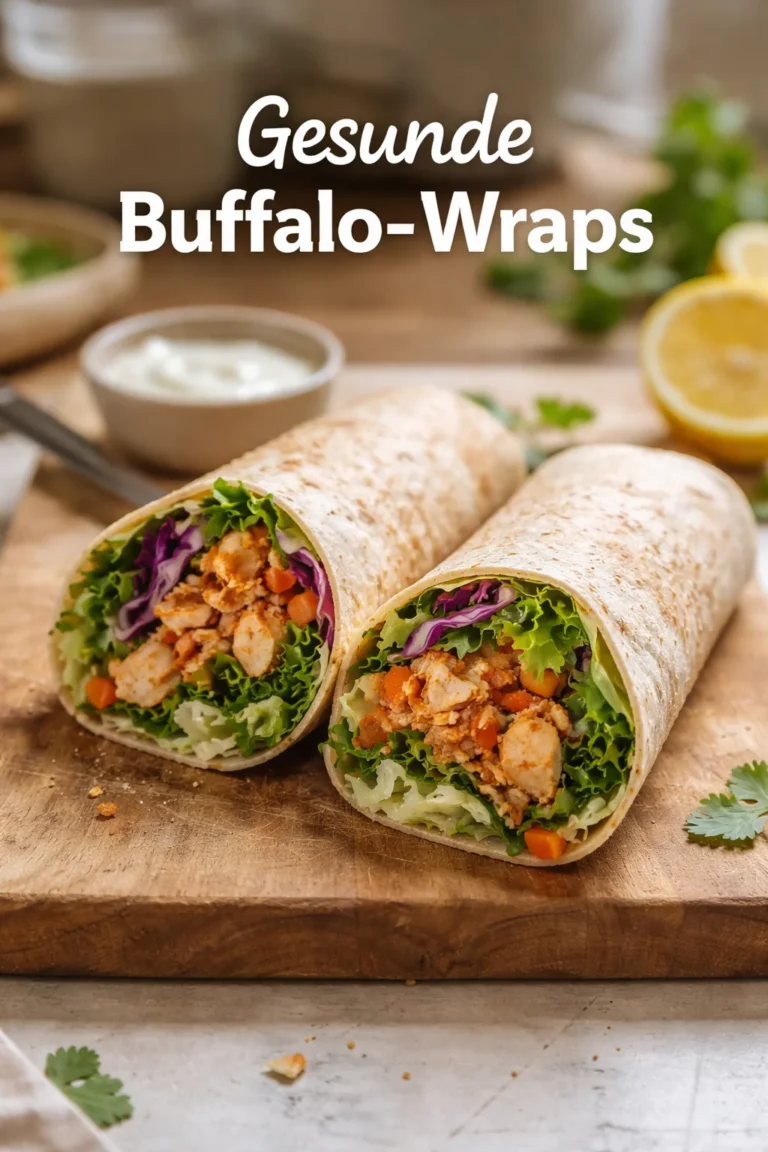 Würzige Buffalo-Hühnchen-Wraps auf einem Tisch serviert