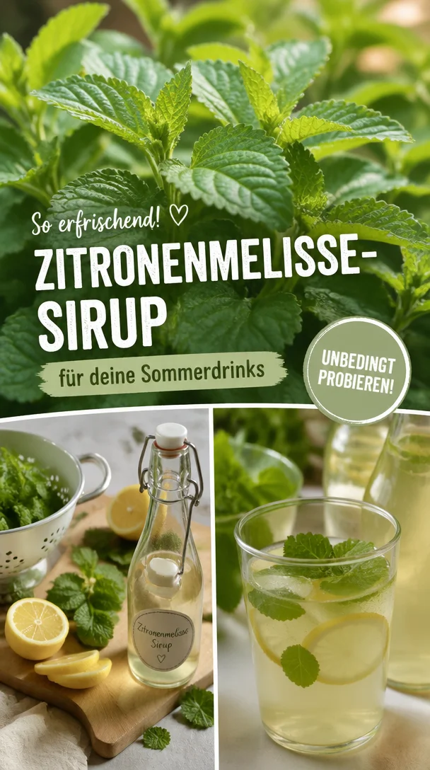 Glas mit Zitronenmelisse-Sirup und frischen Zitronen für sommerliche Drinks.