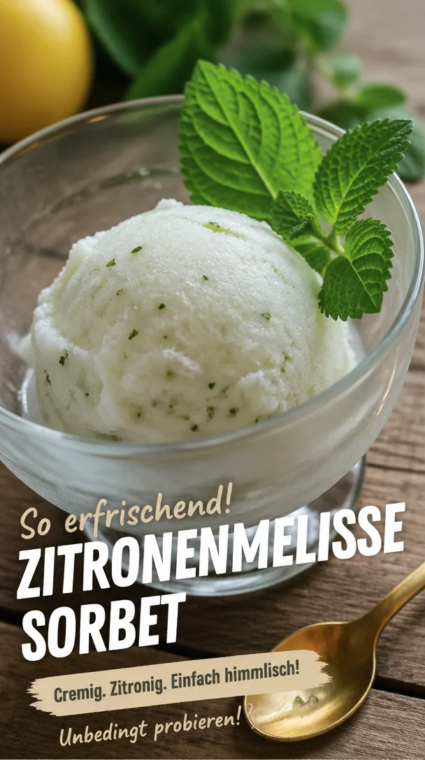Erfrischendes Zitronenmelisse Sorbet in einer eleganten Schale