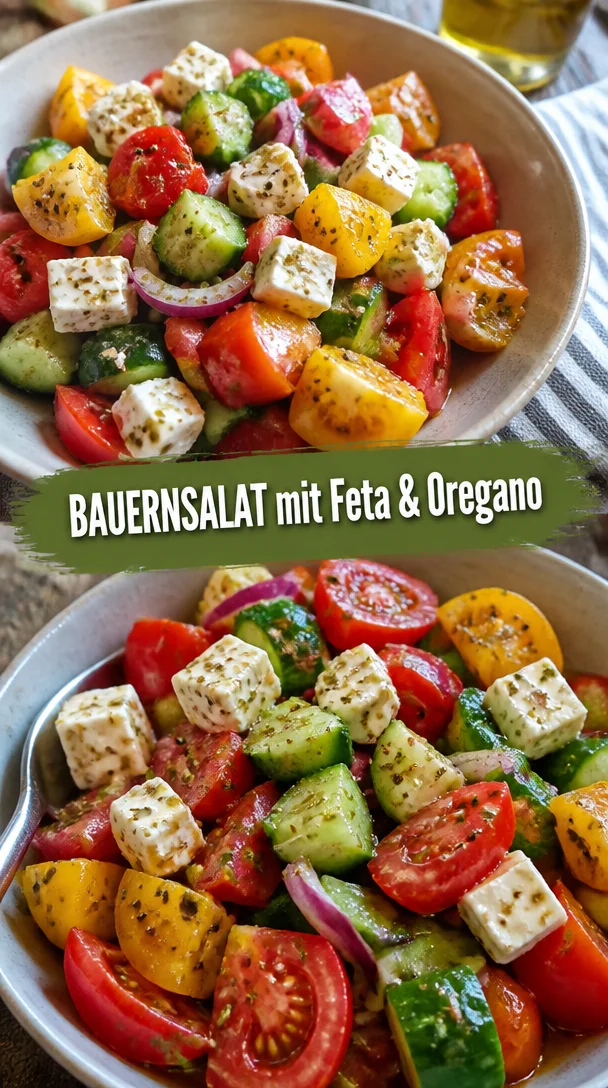 Bauernsalat mit Feta, frische Zutaten und würzige Aromen