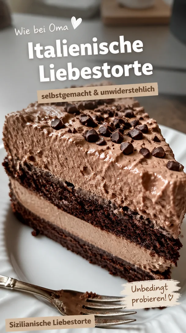 Schokoladiger italienischer Liebeskuchen auf einem Teller serviert.