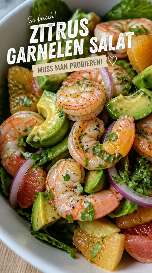 Citrus Shrimp Salad mit Avocado, frisch und gesund zubereitet.