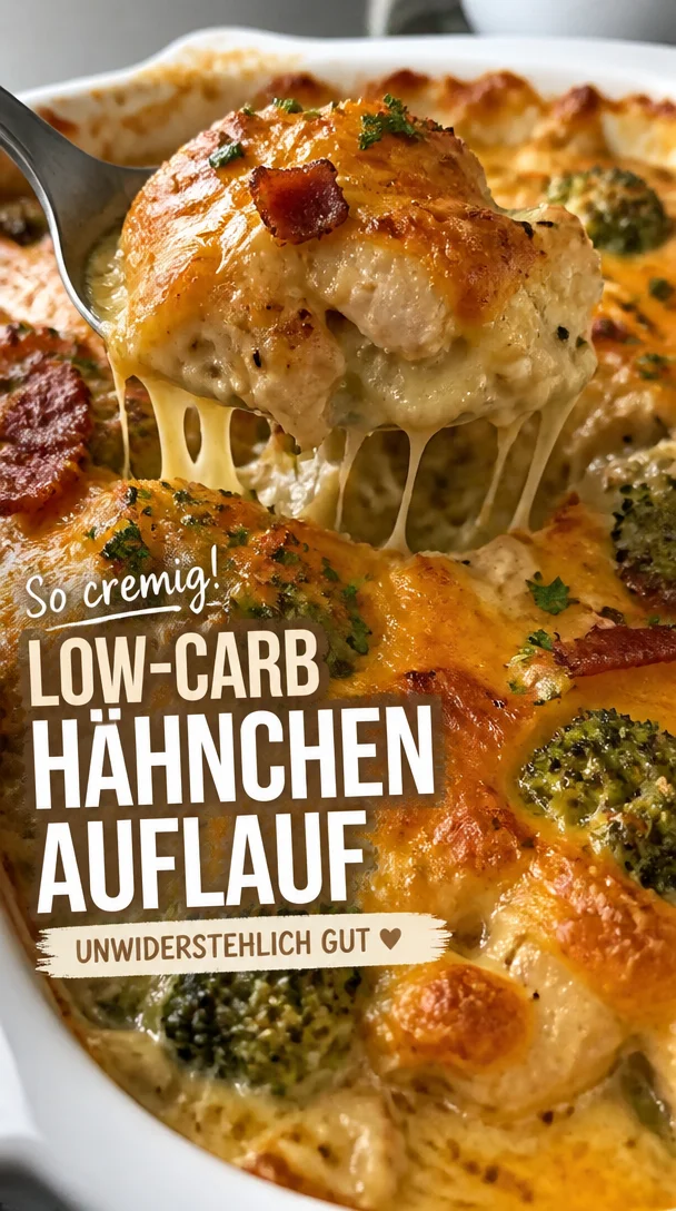 Cremiger Low-Carb Hähnchenauflauf auf einem Teller serviert