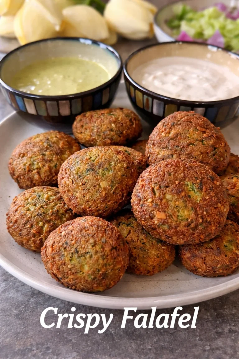 Leckere, knusprige Falafel auf einem Teller mit frischem Gemüse.
