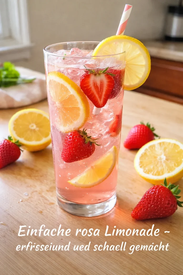 Glas mit einfacher rosa Limonade, erfrischend und schnell zubereitet