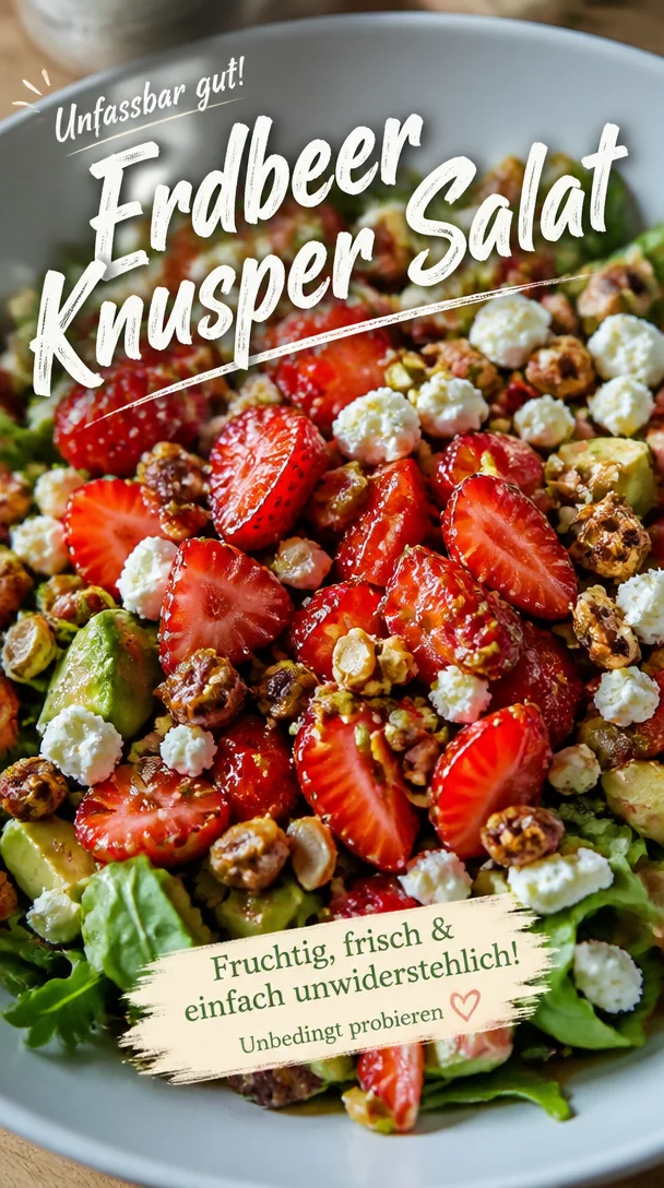 Erdbeer-Knusper Salat mit frischen Erdbeeren und knusprigen Zutaten