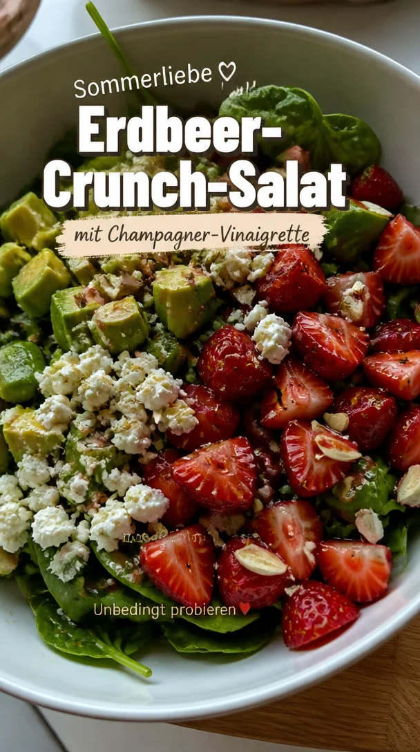 Erdbeer-Crunch-Salat mit frischen Erdbeeren und Champagner-Vinaigrette