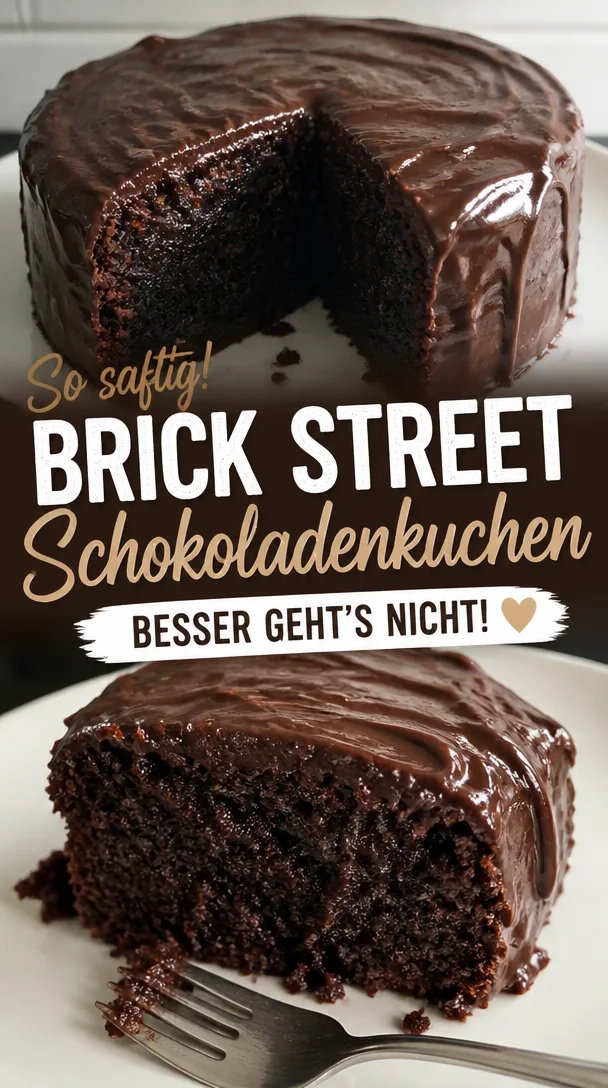 Berühmter Brick Street Chocolate Cake mit reichhaltiger Schokoladensahne und Dekoration