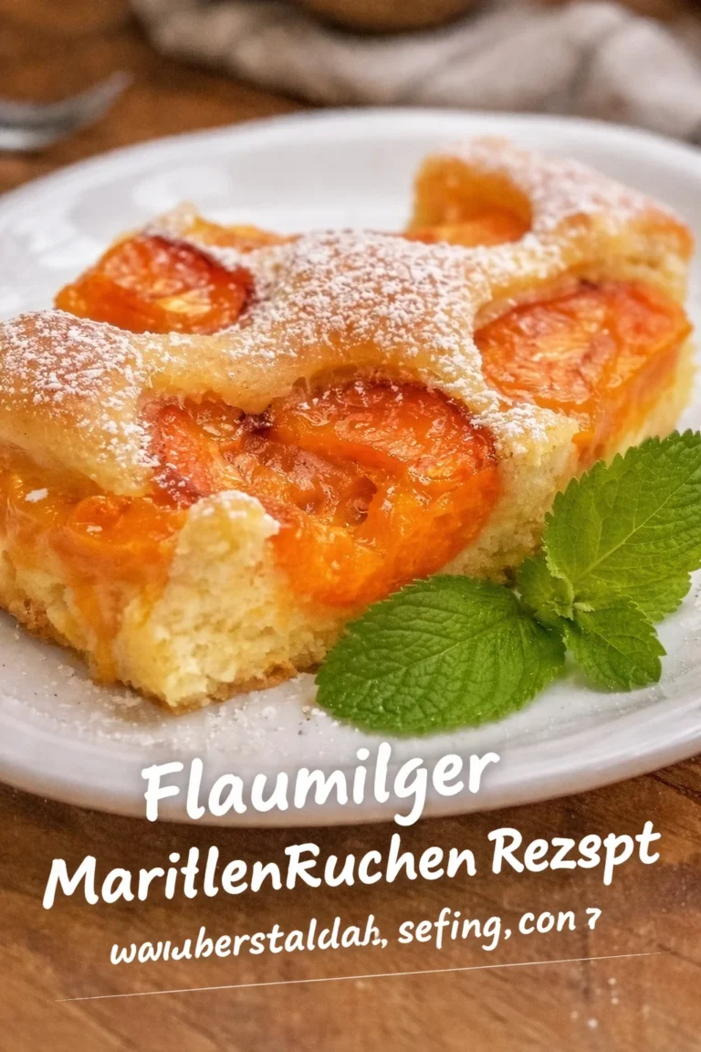 Flaumiger Marillenkuchen, saftig und zart, auf einem Teller serviert