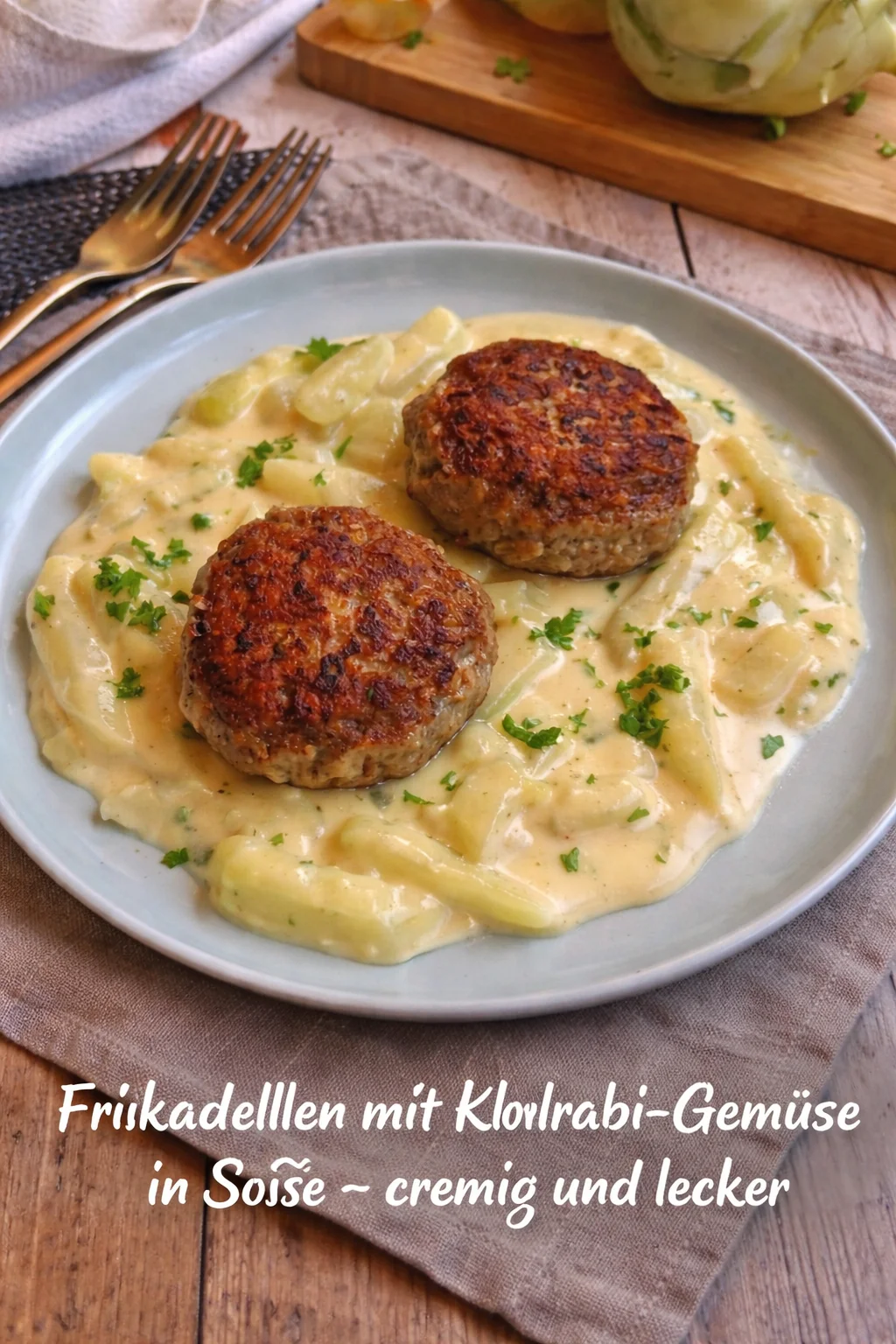 Frikadellen mit Kohlrabi-Gem&uuml;se in So&szlig;e &ndash; cremig und lecker