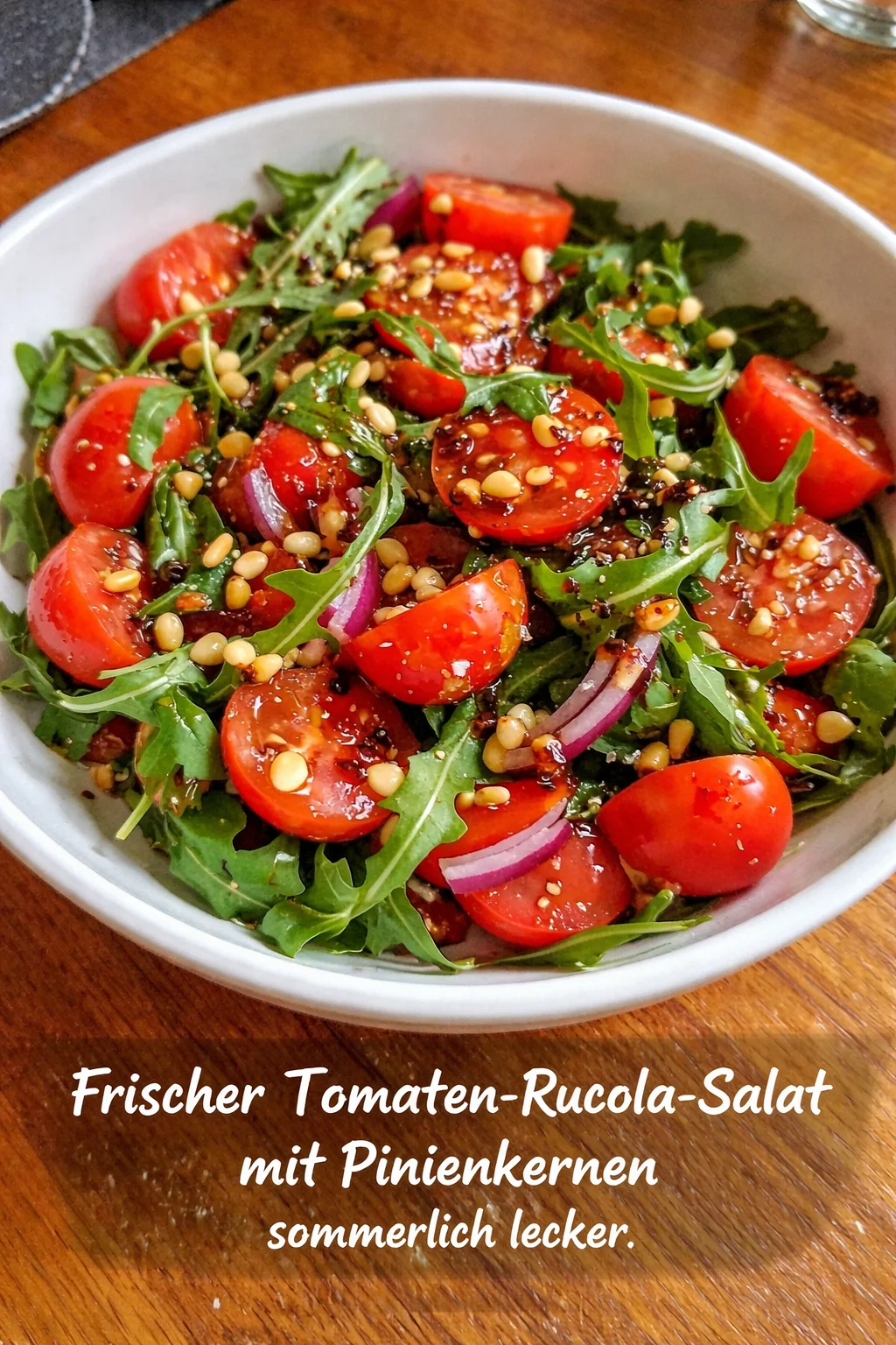 Frischer Tomaten-Rucola-Salat mit Pinienkernen sommerlich lecker