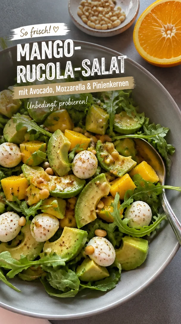 Fruchtig Rucola-Mango-Salat mit Avocado Mozzarella Pinienkerne