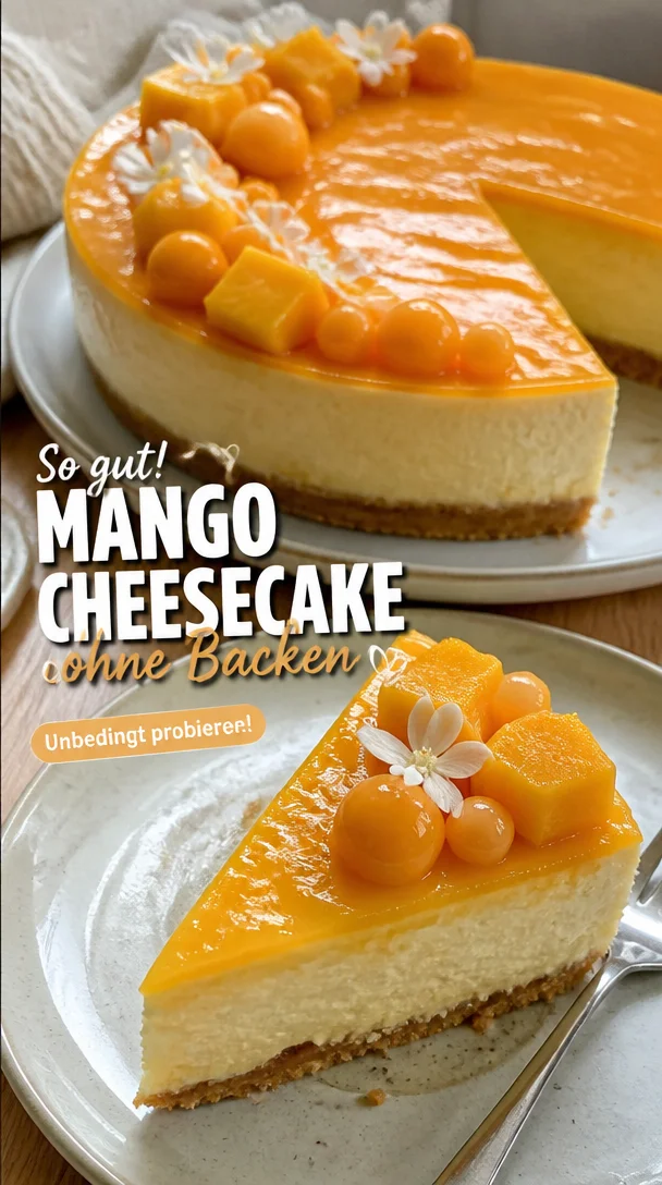 Fruchtiger no-bake Mango Cheesecake