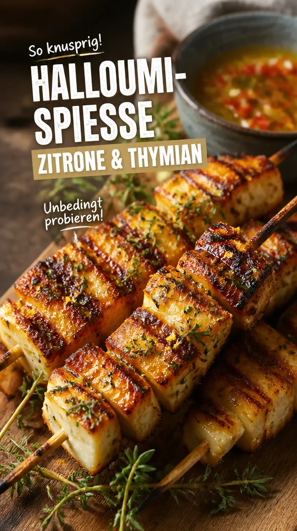 Gegrillte Halloumi-Spie&szlig;e mit Zitrone und Thymian &ndash; knusprig