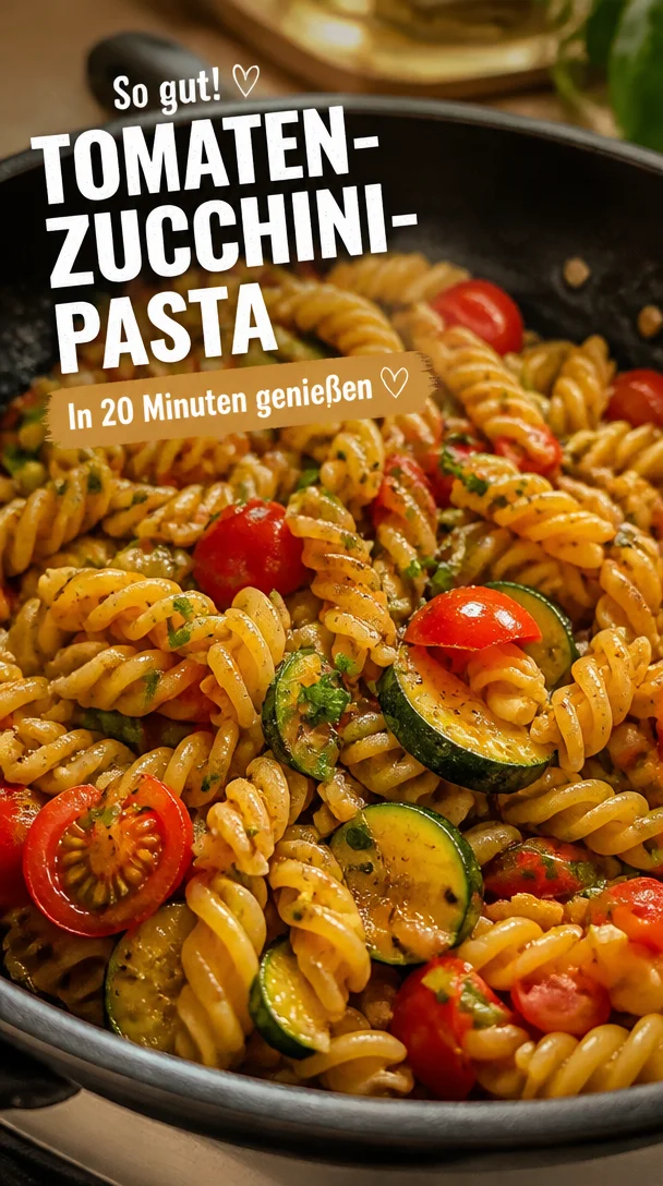 Gesunde und leckere Tomaten-Zucchini-Pasta mit frischem Gemüse.