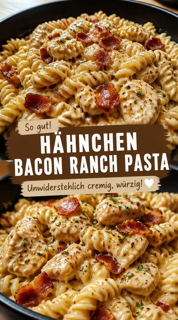 Hähnchen Bacon Ranch Pasta mit cremiger Sauce und knusprigem Bacon