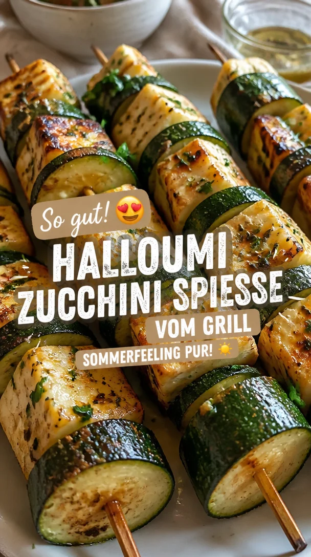 Halloumi Zucchini Spieße auf dem Grill, frisch zubereitet für den Sommer.