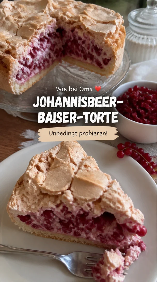 Johannisbeer-Baiser-Torte mit frischen Johannisbeeren und luftigem Baiser