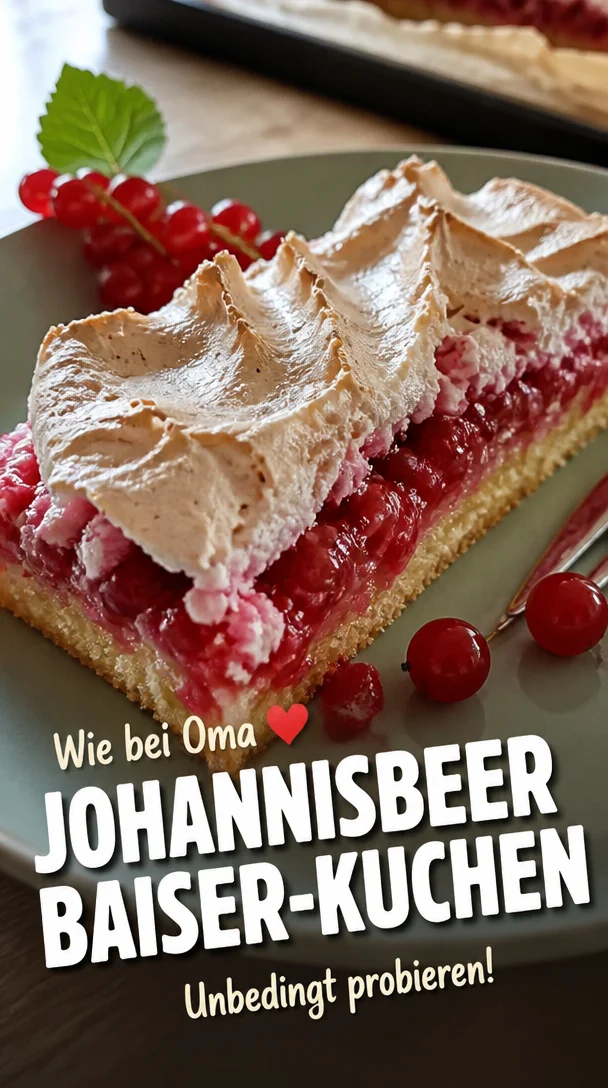 Johannisbeer Kuchen vom Blech R&uuml;hrteig mit Baiser einfach lecker