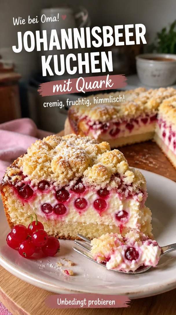 Cremiger Johannisbeerkuchen mit Quark und frischen Johannisbeeren