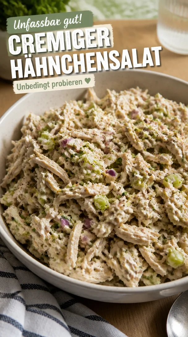 Klassischer Hähnchensalat - cremig und lecker serviert in einer Schüssel