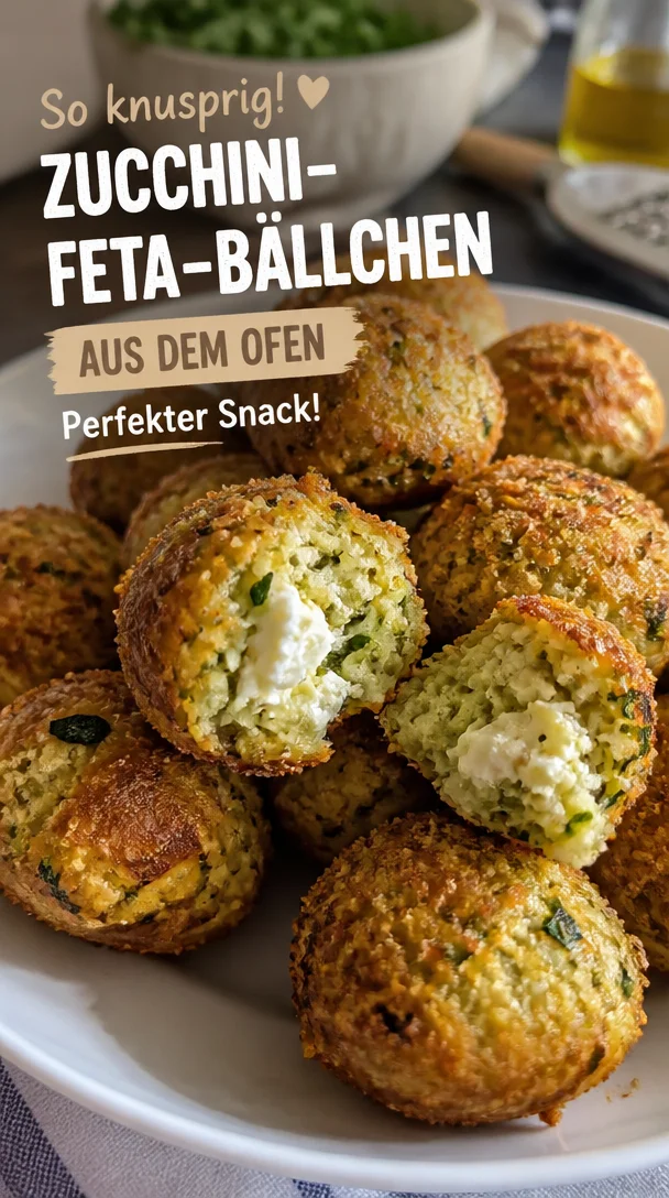 Knusprige Zucchini-Feta-B&auml;llchen aus dem Ofen, perfekter Snack