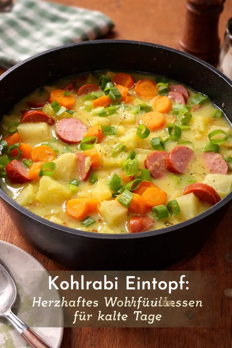 Schüssel mit Kohlrabi Eintopf, frisch zubereitet und servierfertig.