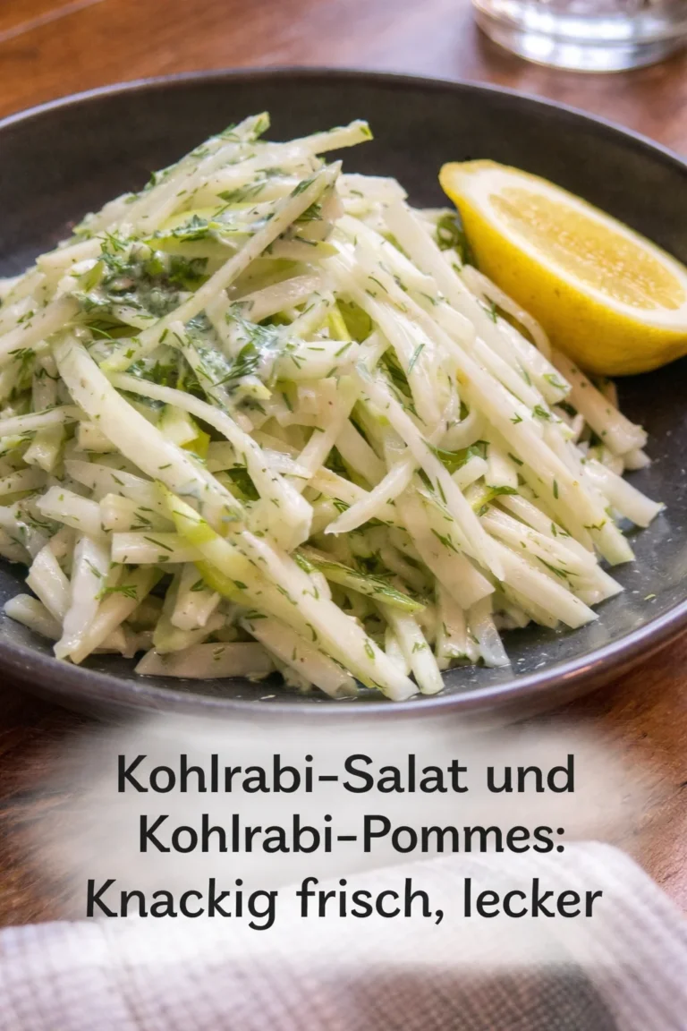 Frischer Kohlrabi-Salat und Kohlrabi-Pommes auf einem Teller