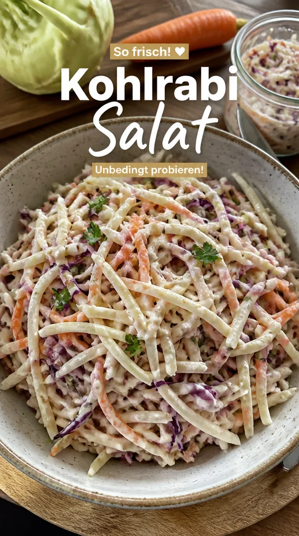 Leckerer Kohlrabisalat mit frischen Zutaten und Dressing
