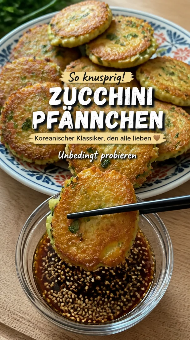 Koreanische Zucchini Fritters Hobak Jeon, knusprig und lecker zubereitet.