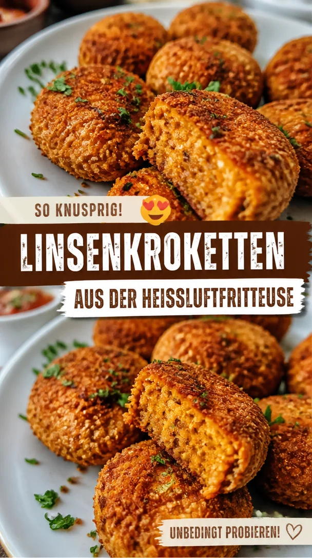 Knusprige Linsenkroketten aus der Heißluftfritteuse auf einem Teller