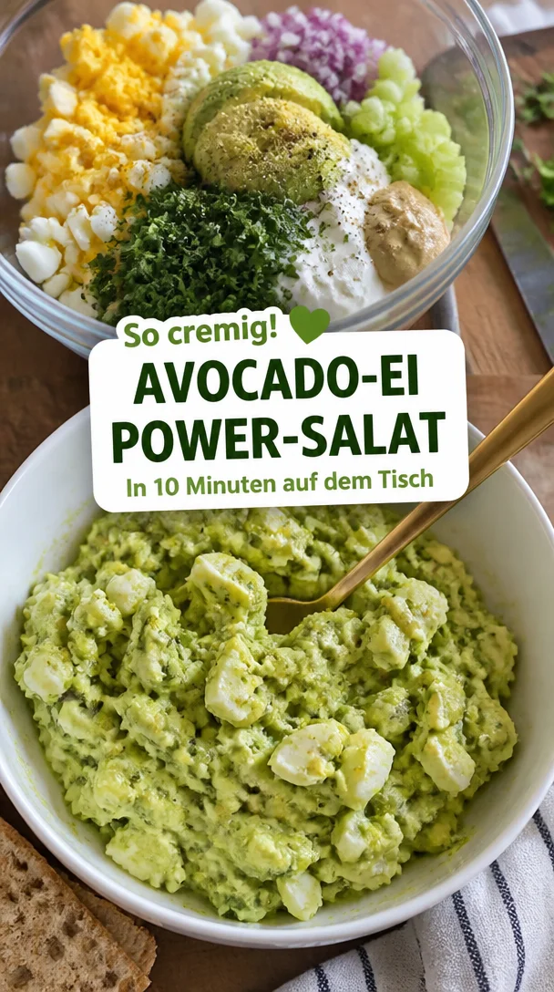 Kräuter-Avocado-Eiersalat in einer Schüssel für einen schnellen gesunden Lunch