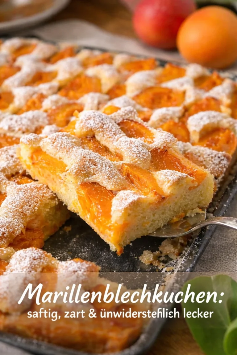Saftiger und zarter Marillenblechkuchen auf einem Blech