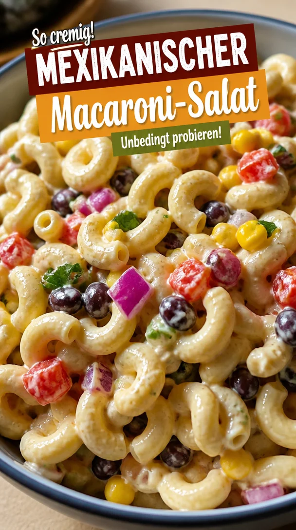 Leckerer mexikanischer Macaroni-Salat in einer Schüssel präsentiert.