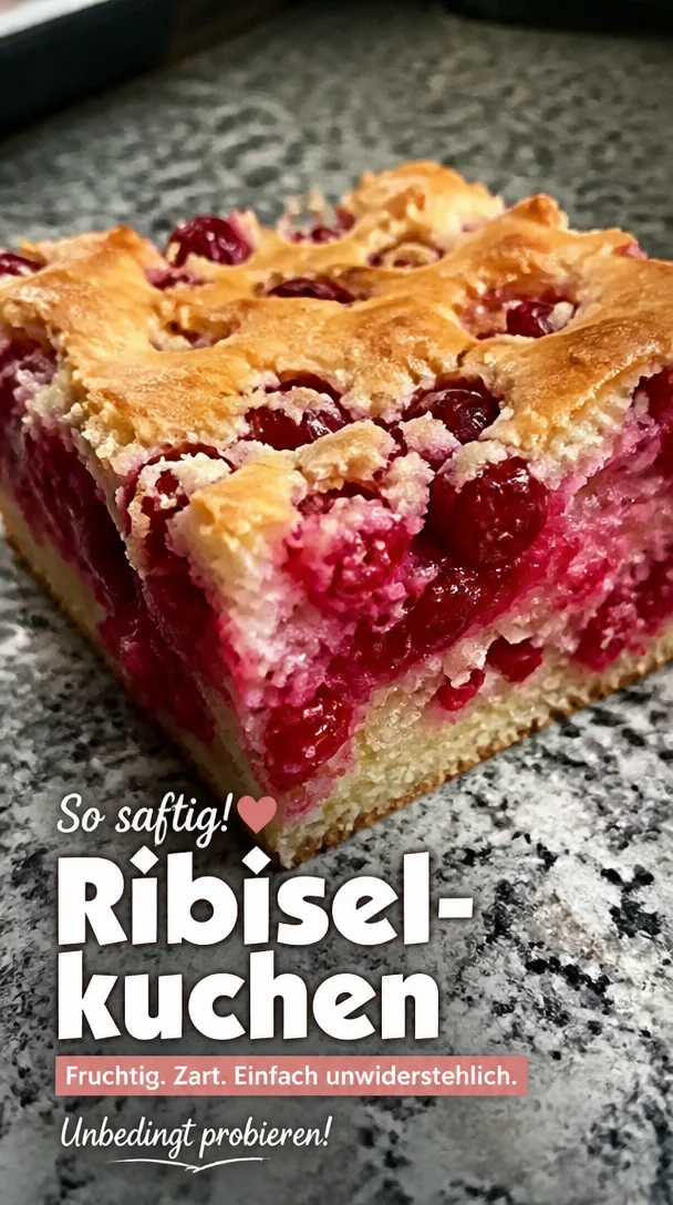 Saftiger Johannisbeerkuchen, ein köstlicher Ribiselkuchen auf einem Teller