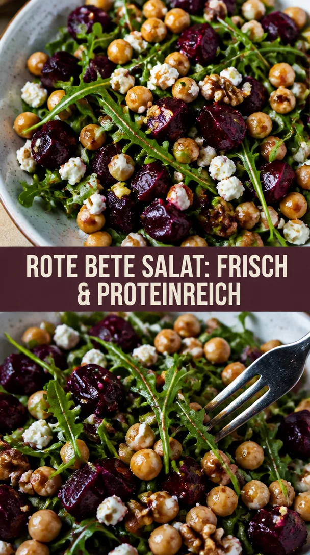 Kichererbsen-Salat mit Roter Bete und Rucola auf einem Teller