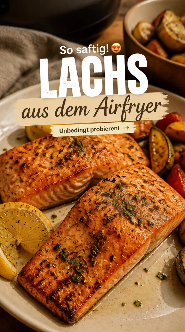 Saftiger Lachs aus dem Airfryer, schnell und einfach zubereitet.