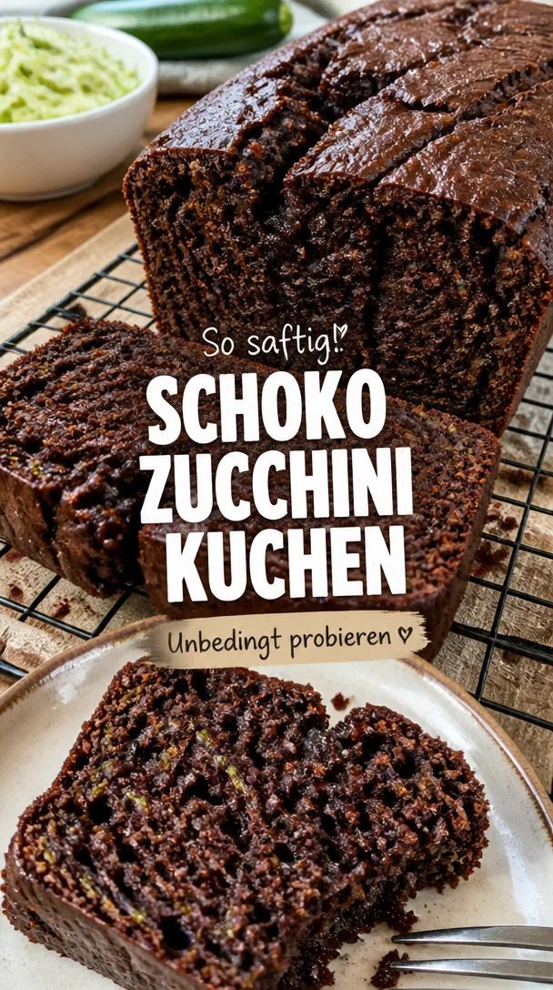 Saftiger Schoko-Zucchini-Kuchen auf einem Teller mit Schokoladenglasur