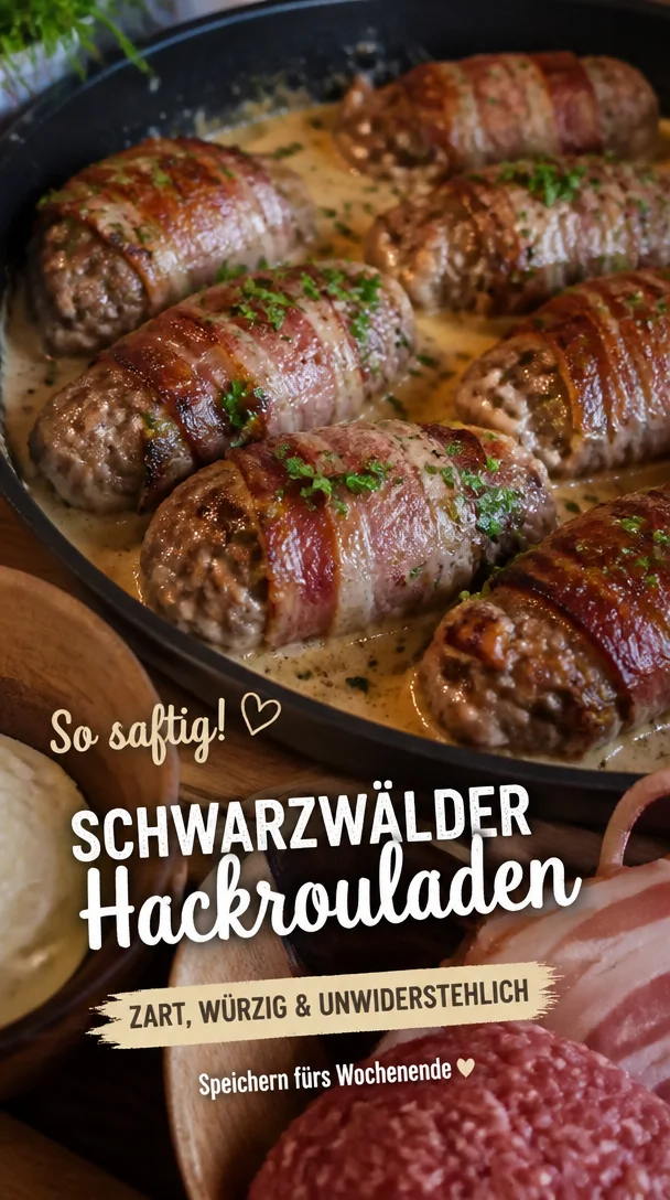 Saftige Schwarzwälder Hackrouladen, zart und würzig zubereitet.
