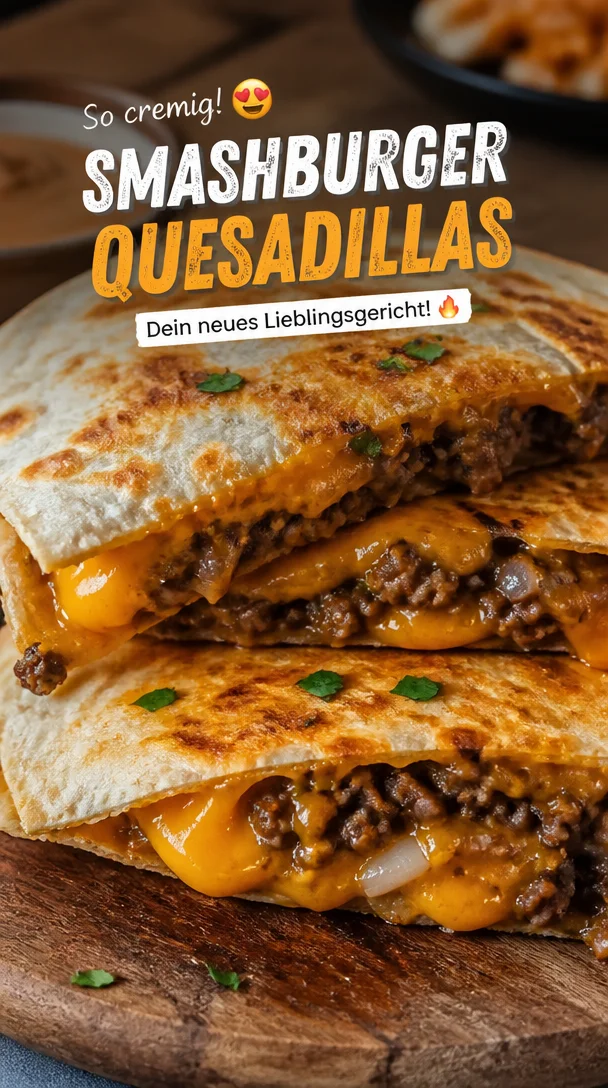 Leckere Smashburger Quesadillas frisch zubereitet mit Käse und Zutaten.
