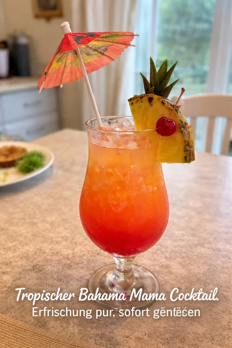 Erfrischender tropischer Bahama Mama Cocktail im Glas mit Früchten