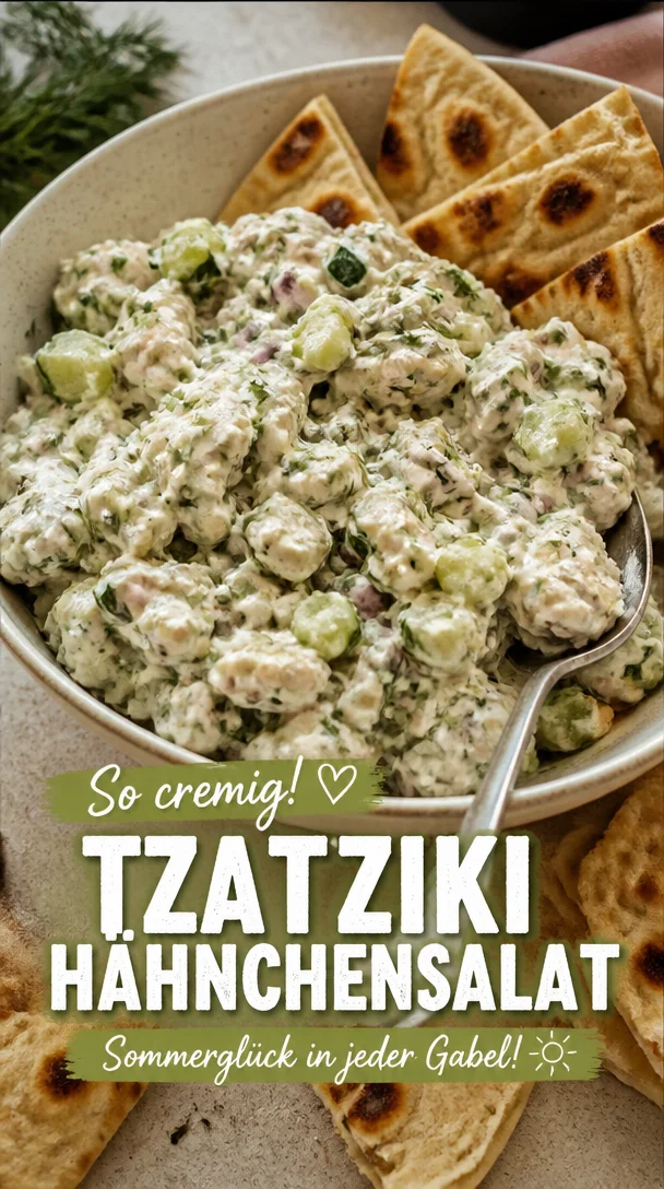 Erfrischender Tzatziki Hähnchensalat mit Hähnchen und frischem Gemüse
