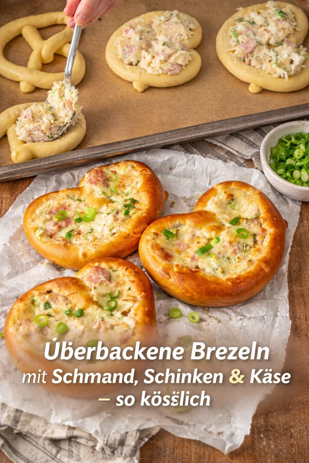 &Uuml;berbackene Brezeln mit Schmand, Schinken & K&auml;se &ndash; so k&ouml;stlich
