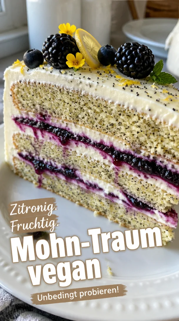 Veganer Zitronen-Mohn-Schichtkuchen