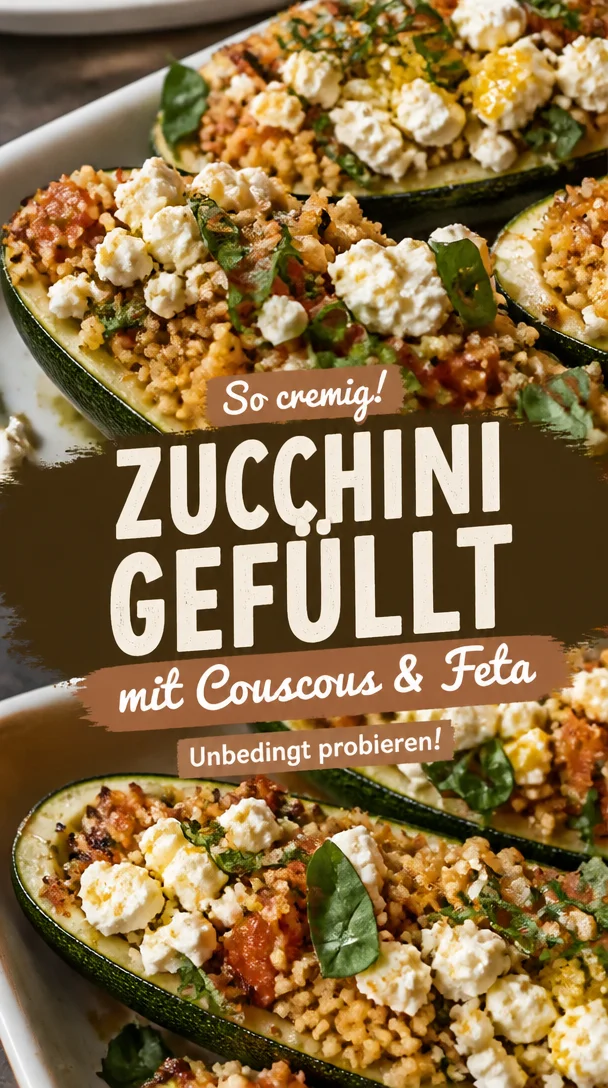 Verführerisch gefüllte Zucchinis mit Couscous und Feta auf einem Teller